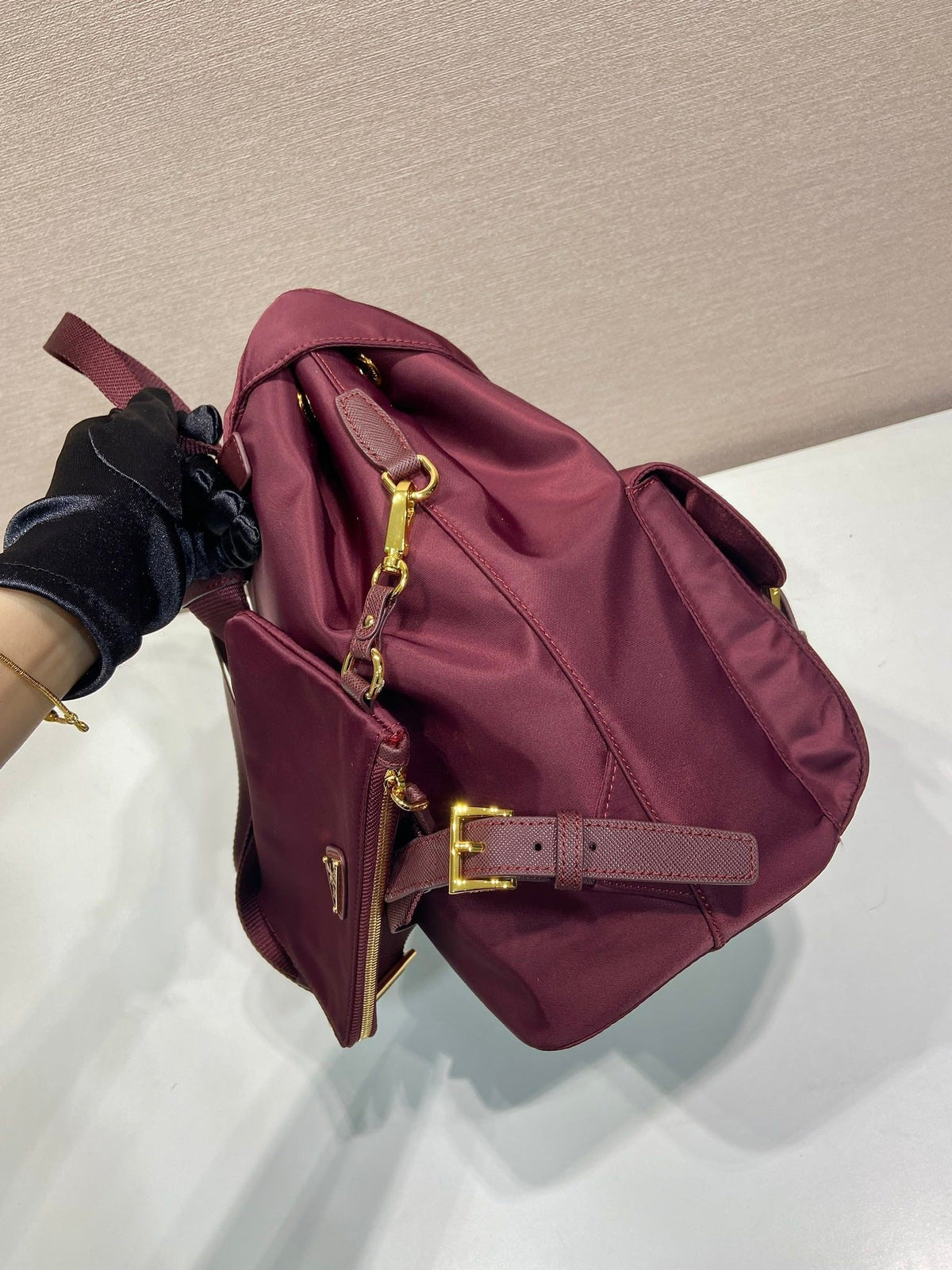 Pr*a Backpack 32 burgundy nylon fabric