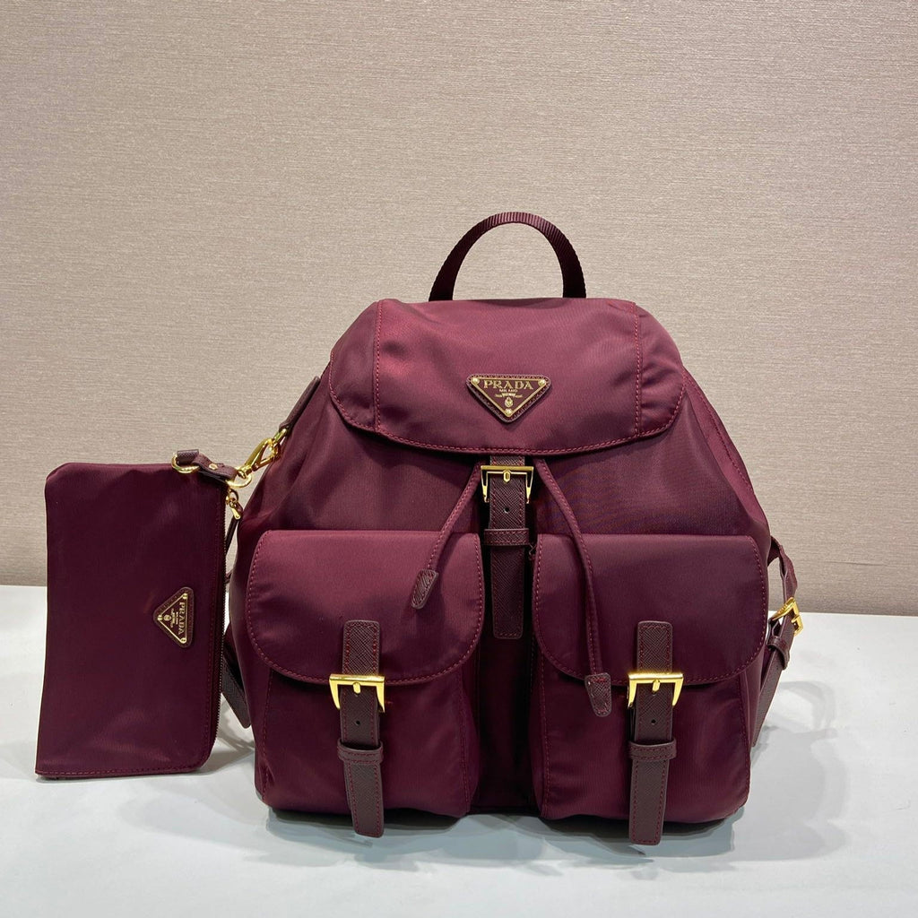 Pr*a Backpack 32 burgundy nylon fabric
