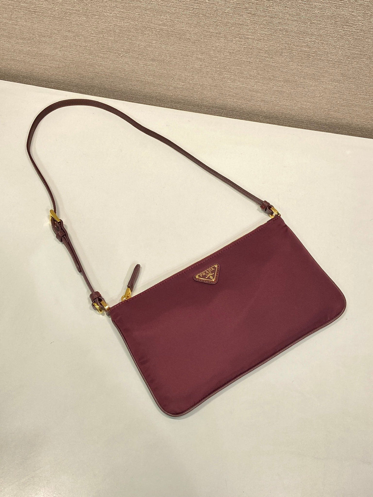 Pr*a vintage long shoulder bag burgundy nylon fabric