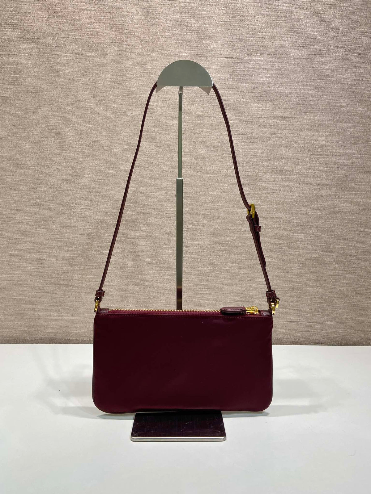 Pr*a vintage long shoulder bag burgundy nylon fabric