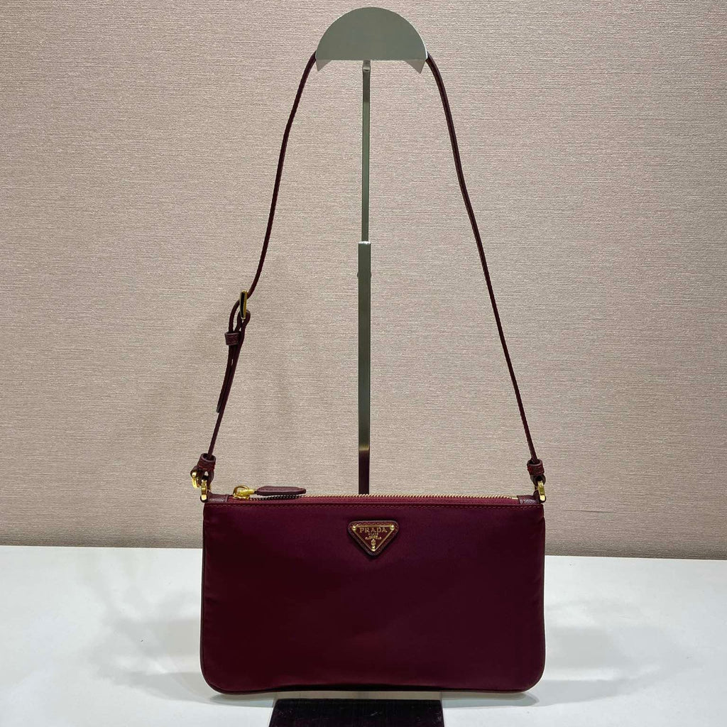 Pr*a vintage long shoulder bag burgundy nylon fabric
