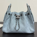 Ch*nel 2026 Hobo Bag 22cm Light Blue Grained Calfskin With Silver Hardware