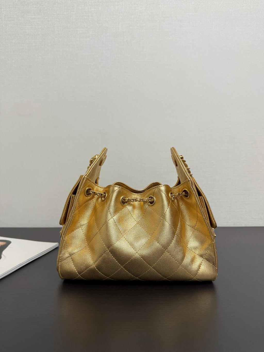 Ch*nel 2026 Hobo Bag 22cm Gold Grained Calfskin