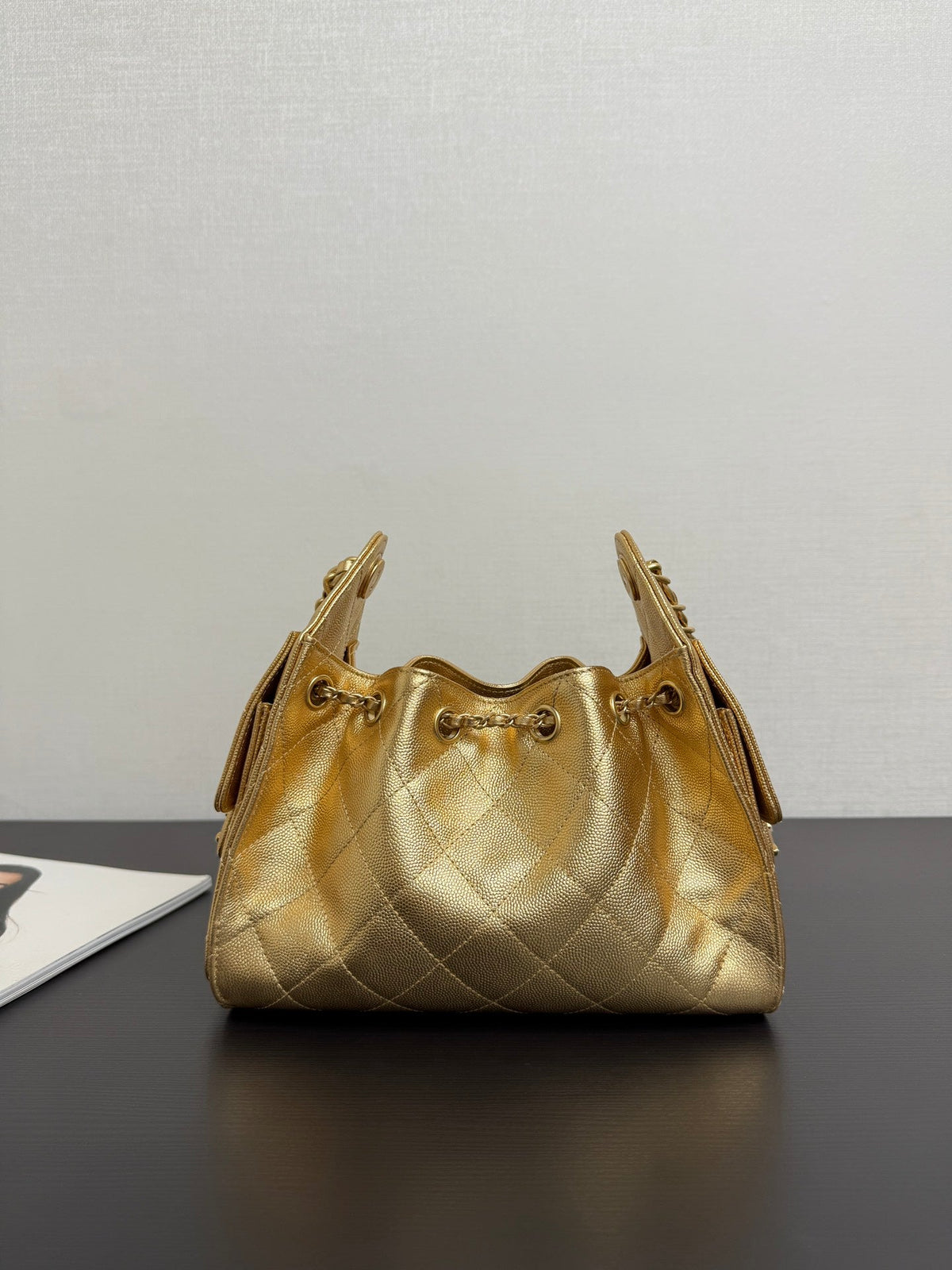 Ch*nel 2026 Hobo Bag 22cm Gold Grained Calfskin