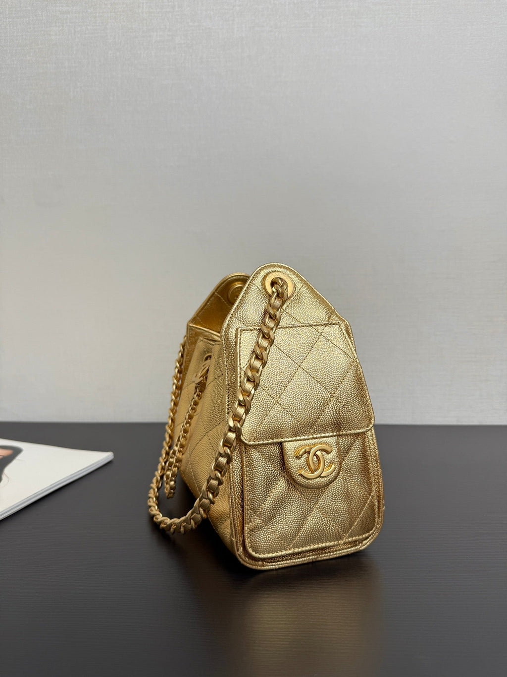 Ch*nel 2026 Hobo Bag 22cm Gold Grained Calfskin