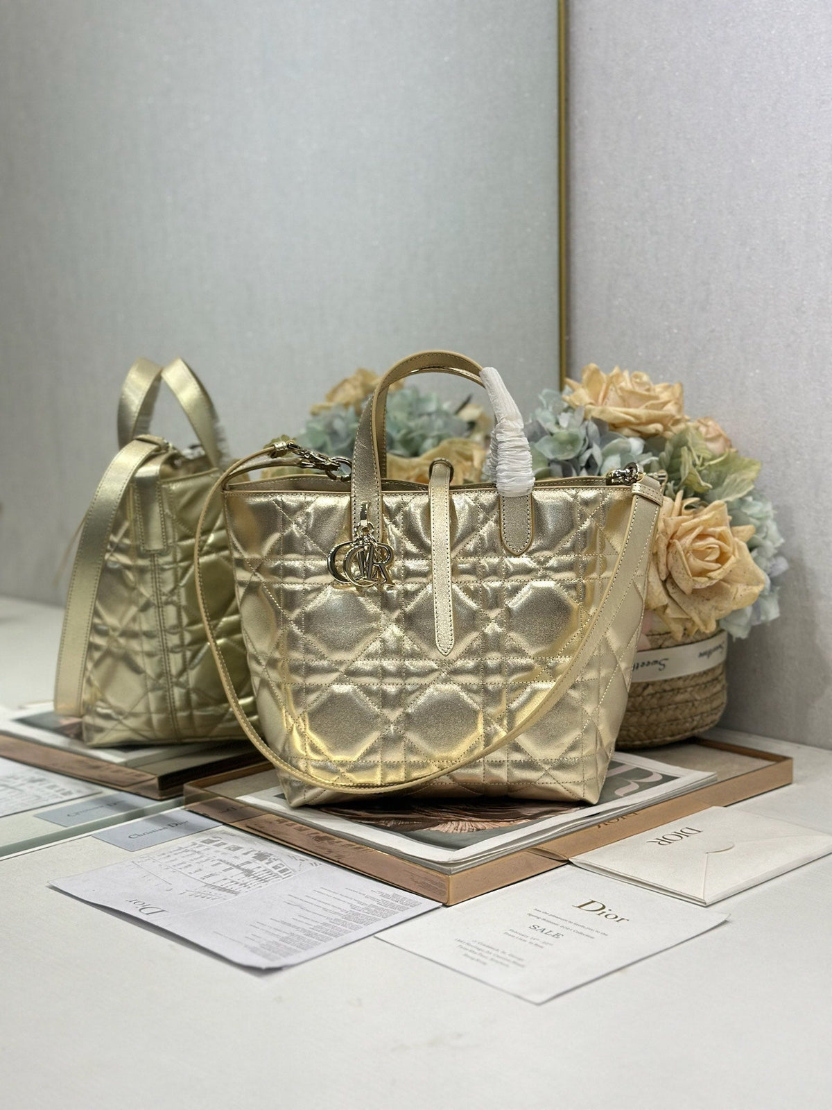 C*D Toujours Tote Bag Gold Tone Calfskin