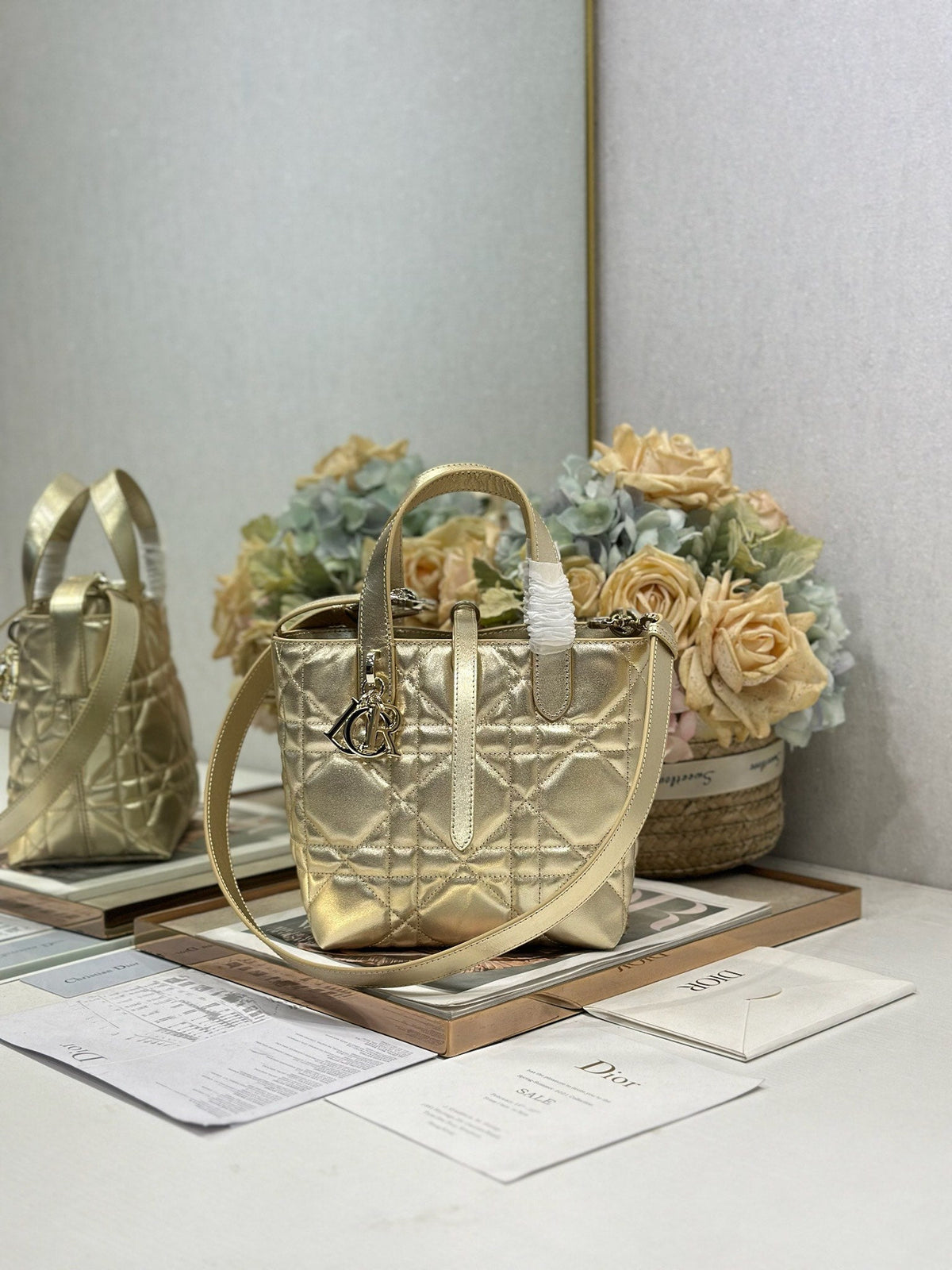 C*D Toujours Tote Bag Gold Tone Calfskin