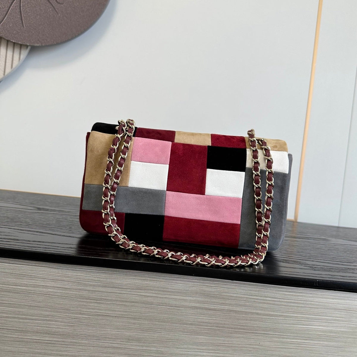C*C 2026 Flap Patchwork Bag 24.5cm Multicolors Suede Leather