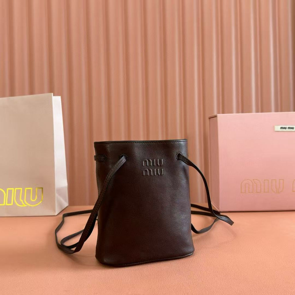 M*u Bucket Bag 14cm Coffee Grain Leather