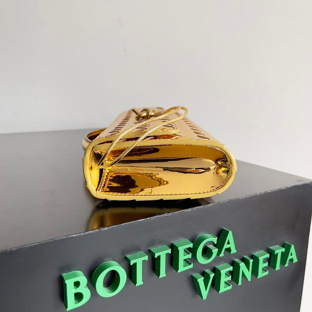 B*V Long Clutch Andiamo With Handle 31cm Golden Metalic Calfskin