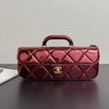 C*C Large Flap Bag With Top Handle Burgundy Metallic Calfskin GHW