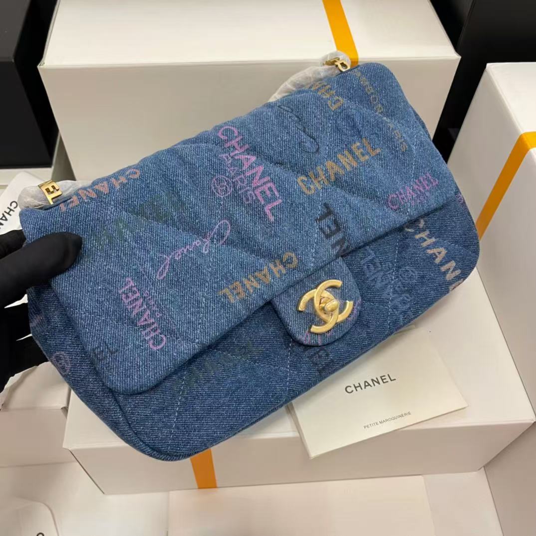C*C 22P Flap Bag Blue Denim