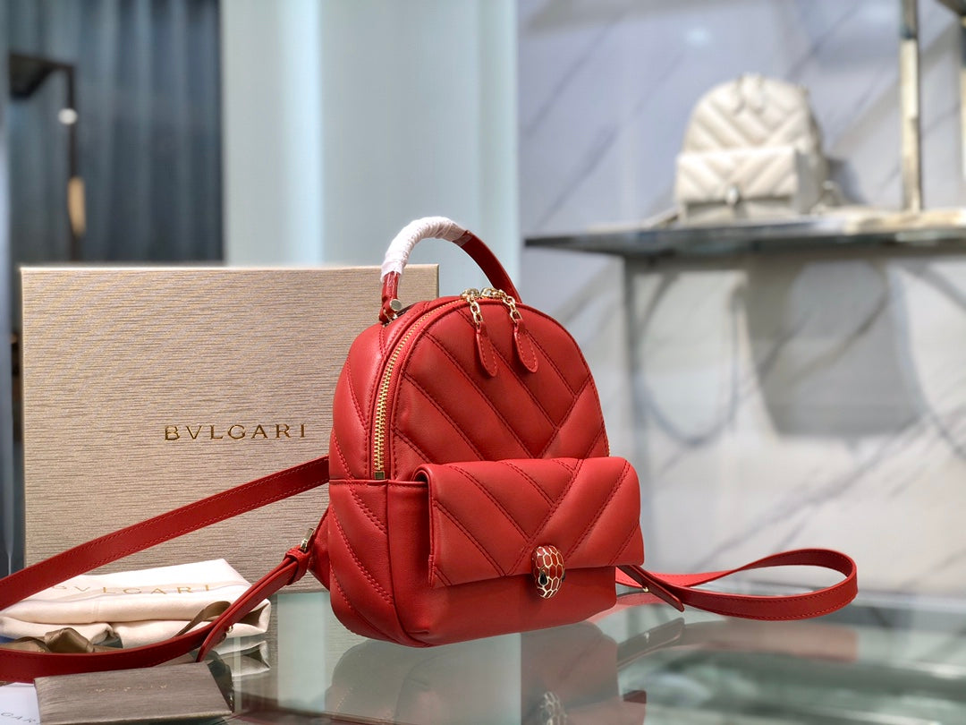 B*V*L Cabochon Backpack 22cm Red Cafskin GHW