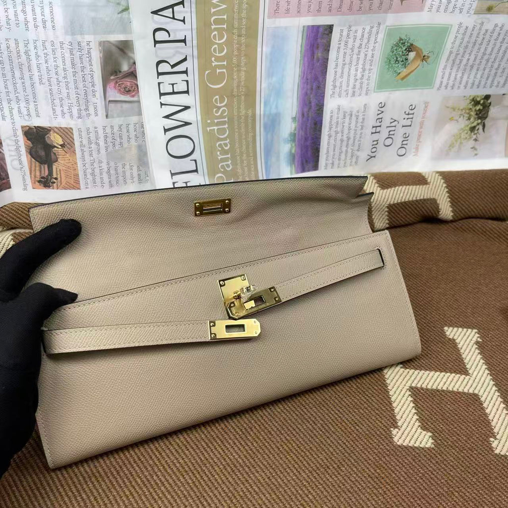 H*M Kelly Cut 31 Crimson Beige Epsom Leather Gold Hardware