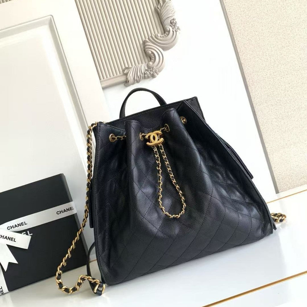 C*C 25b Medium Backpack With Chain 23cm Black Caviar GHW