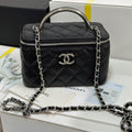C*C 25P Hidden Enamel Handle Makeup Bag Black Lychee Leather