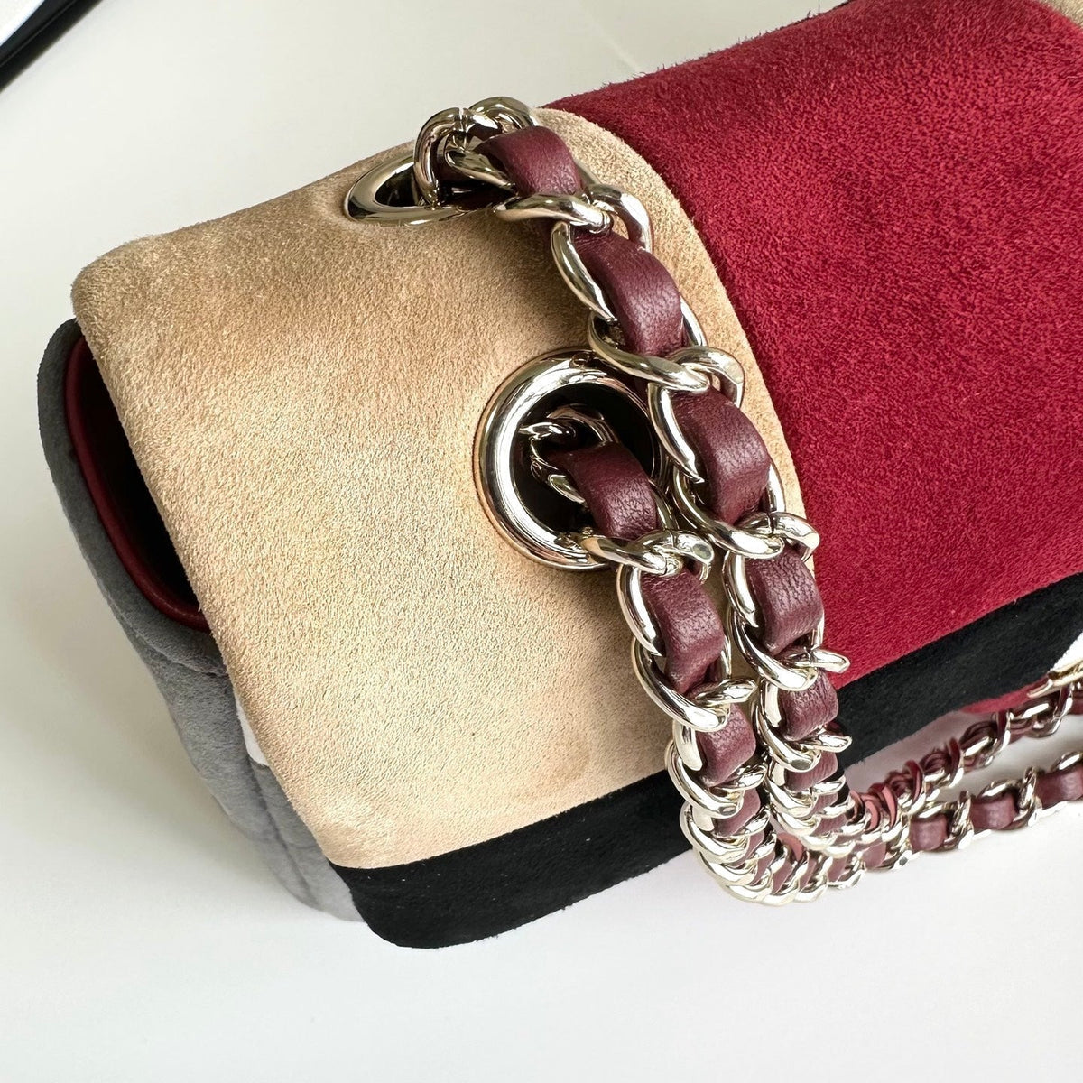 C*C 2026 Flap Patchwork Bag 24.5cm Multicolors Suede Leather
