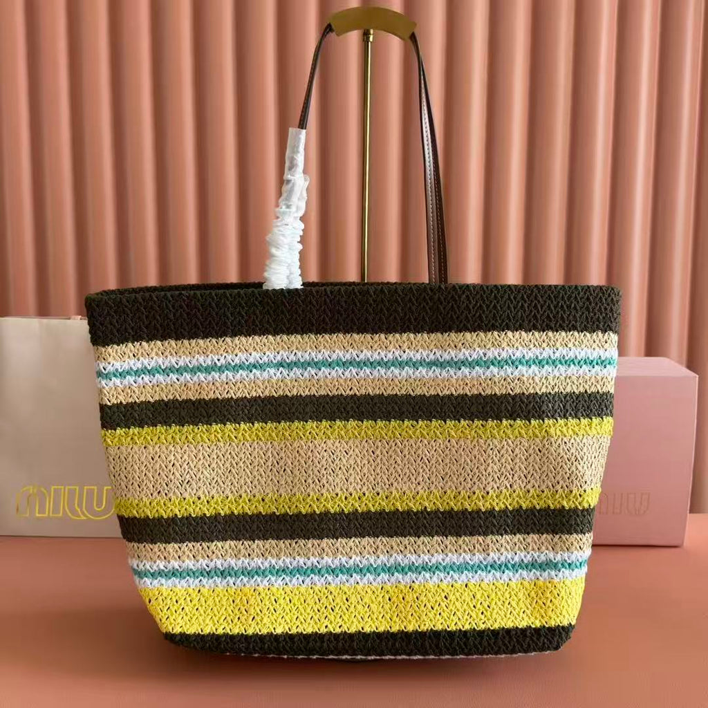 M*u Tote Bag 40cm Raffia-Effect Woven