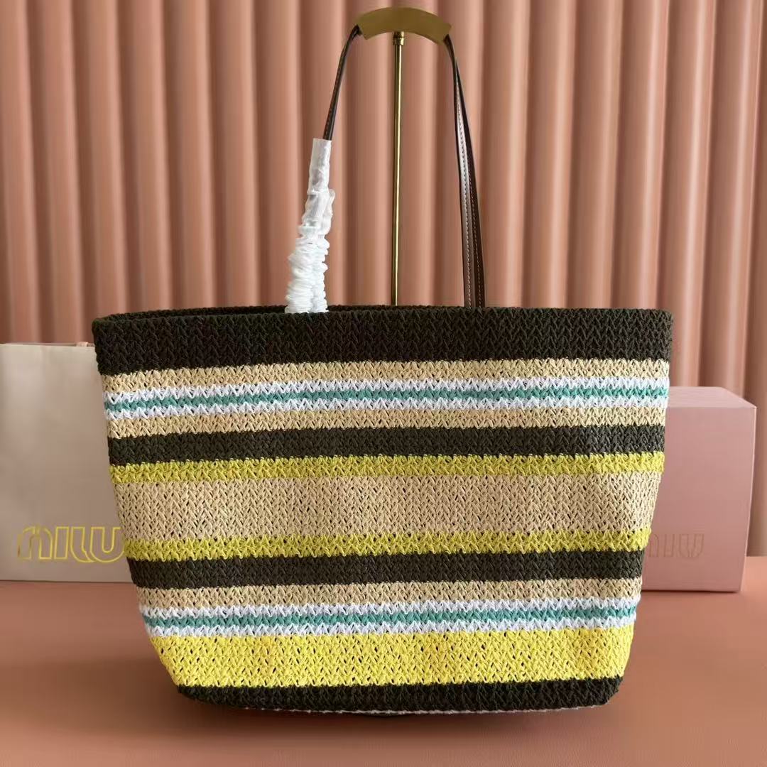 M*u Tote Bag 40cm Raffia-Effect Woven