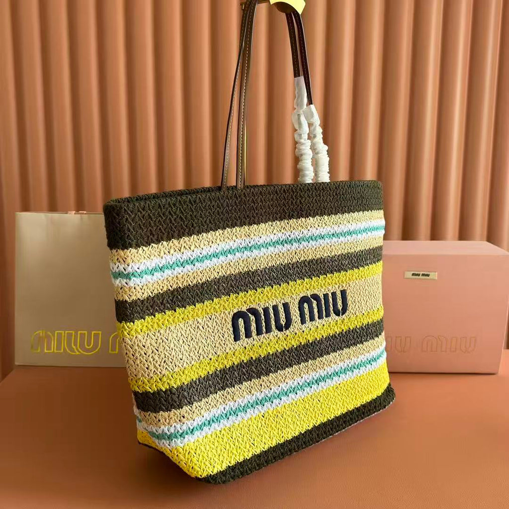 M*u Tote Bag 40cm Raffia-Effect Woven