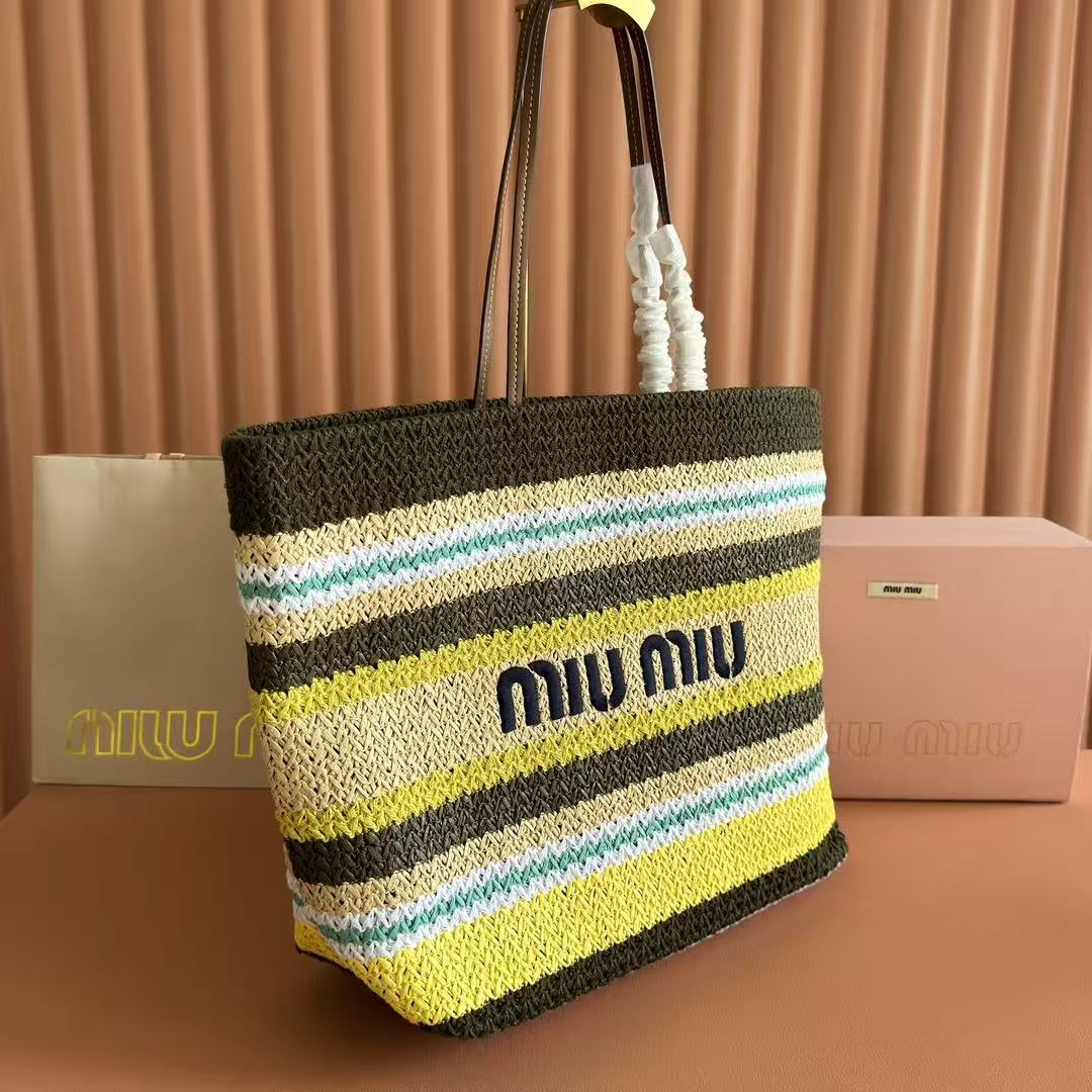 M*u Tote Bag 40cm Raffia-Effect Woven