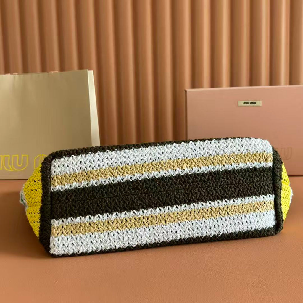 M*u Tote Bag 40cm Raffia-Effect Woven