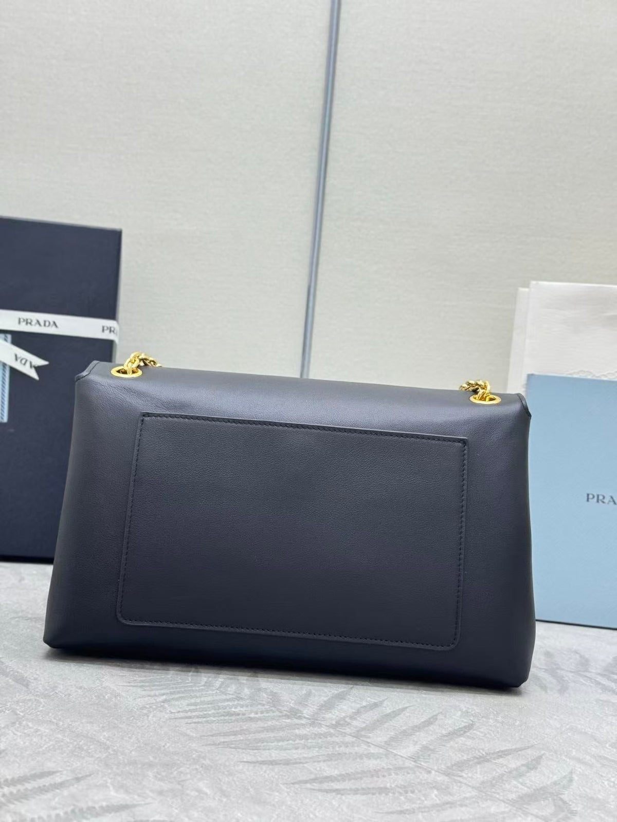 Pr*da Doux Medium Leather Shoulder Bag Black Calfskin