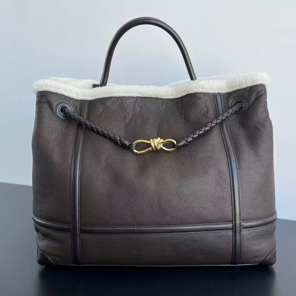 B*V Andiamo Large Brown White Fur Leather