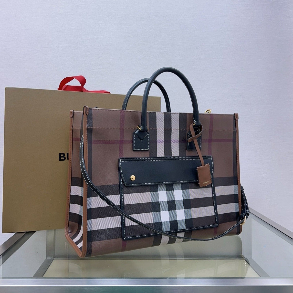 medium freya tote bag 40cm dark brown