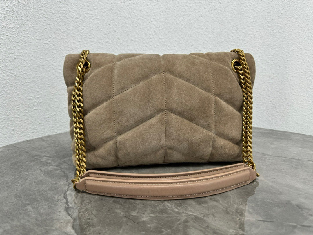 LOULOU PUFFER SMALL 29 LIGHT BROWN SUEDE GHW