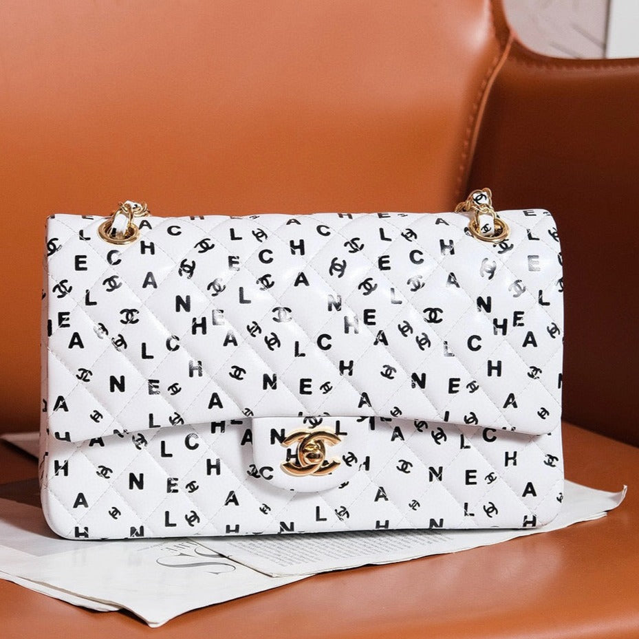 24S FLAP BAG CALFSKIN MULTI LOGO GOLD HARDWARE