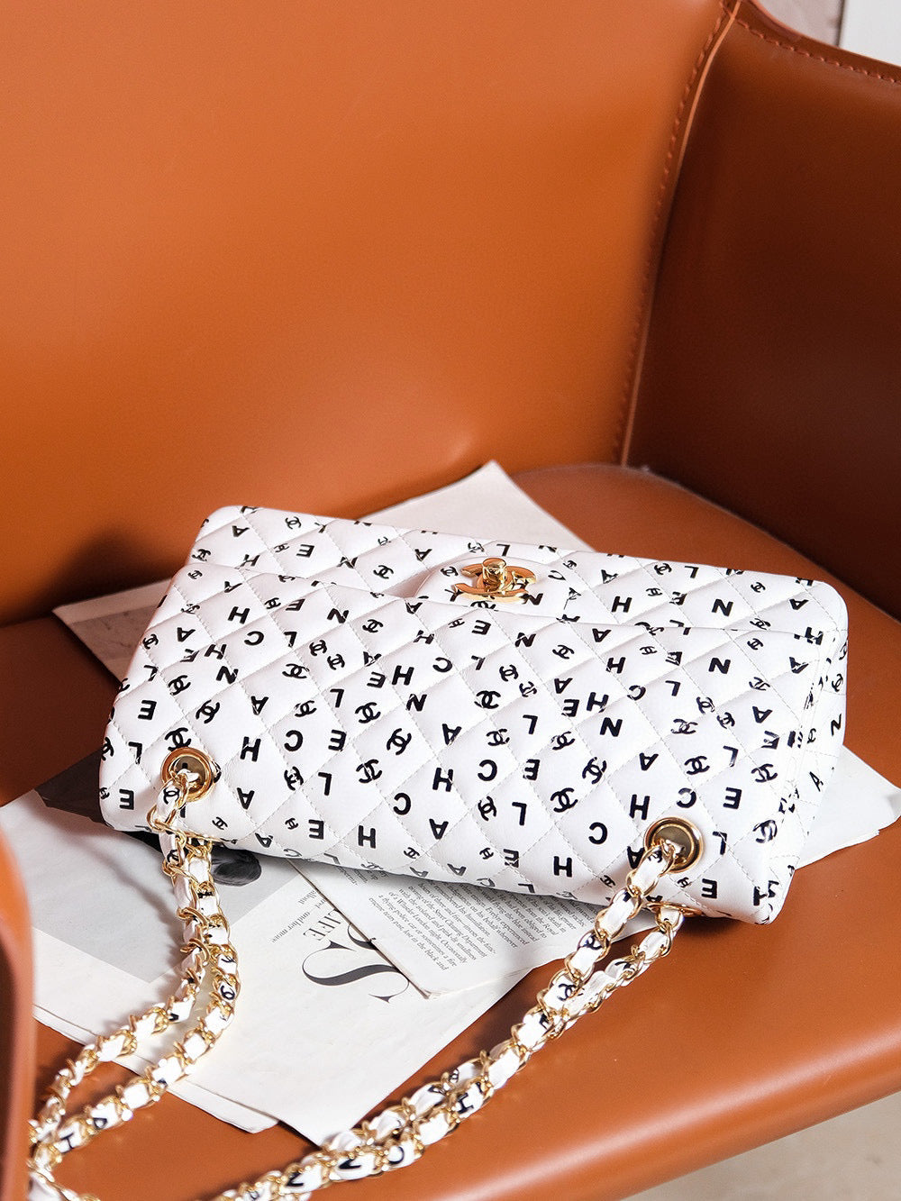 24S FLAP BAG CALFSKIN MULTI LOGO GOLD HARDWARE