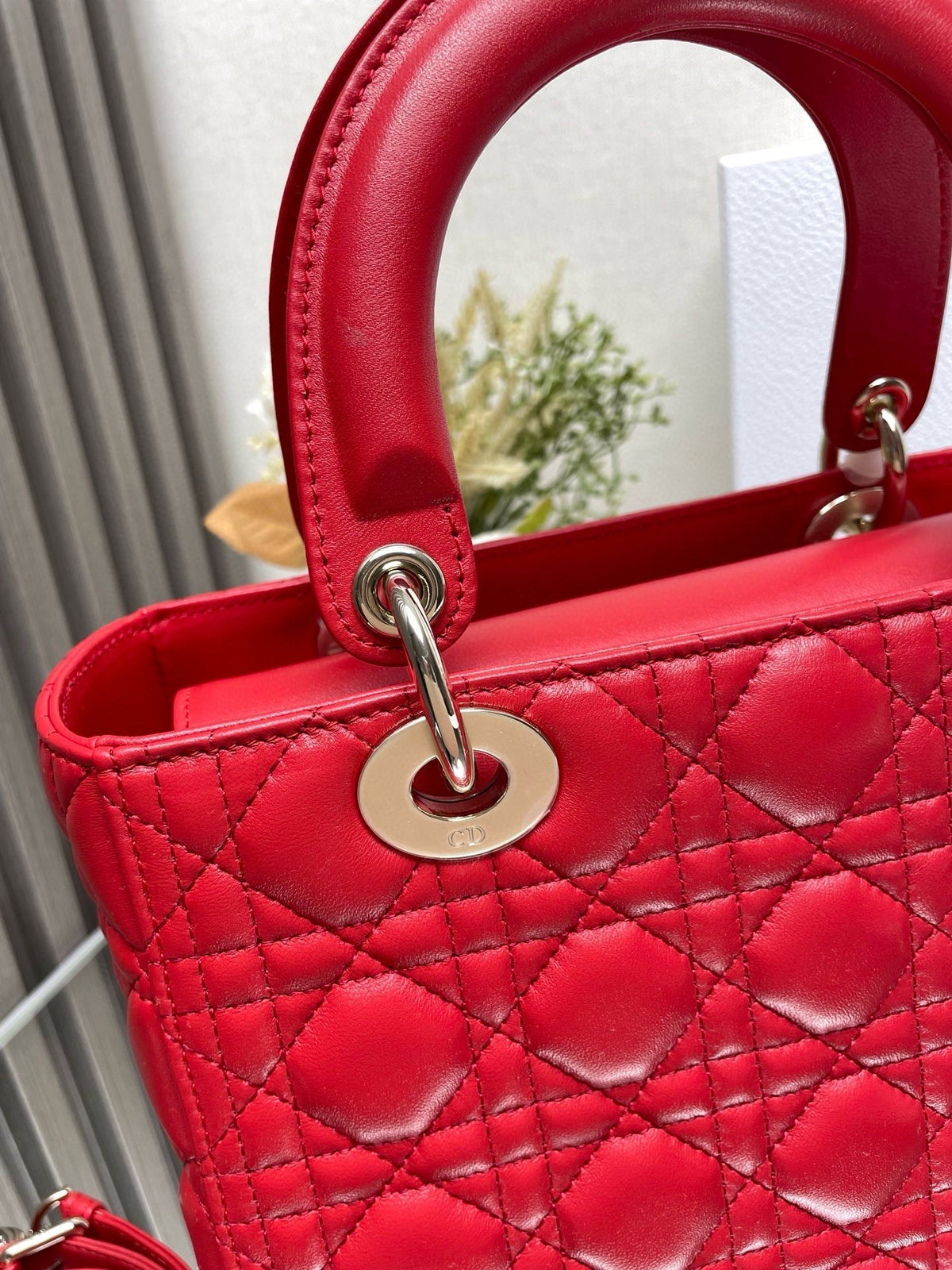 medium lady 24 red calfskin gold hardware