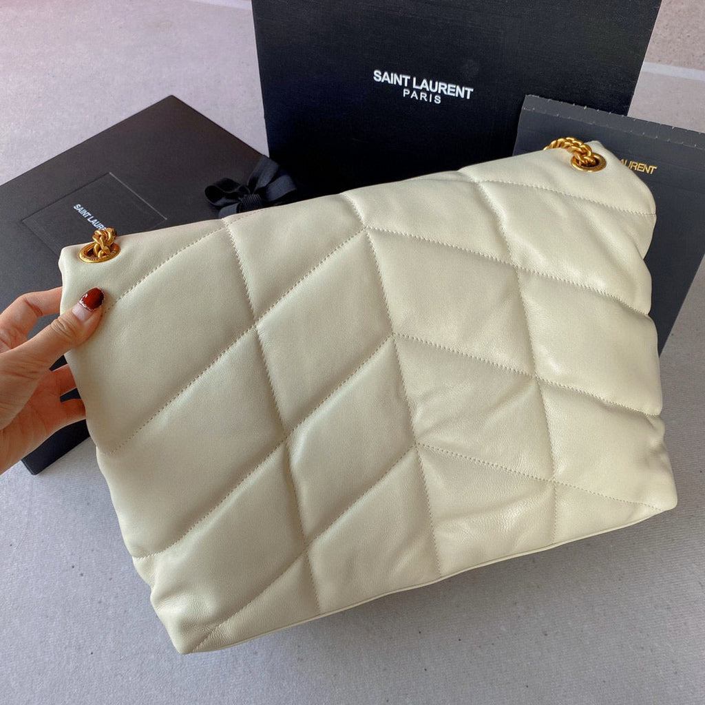 Loulou Puffer 35cm White Quilted Lambskin Bag Ghw