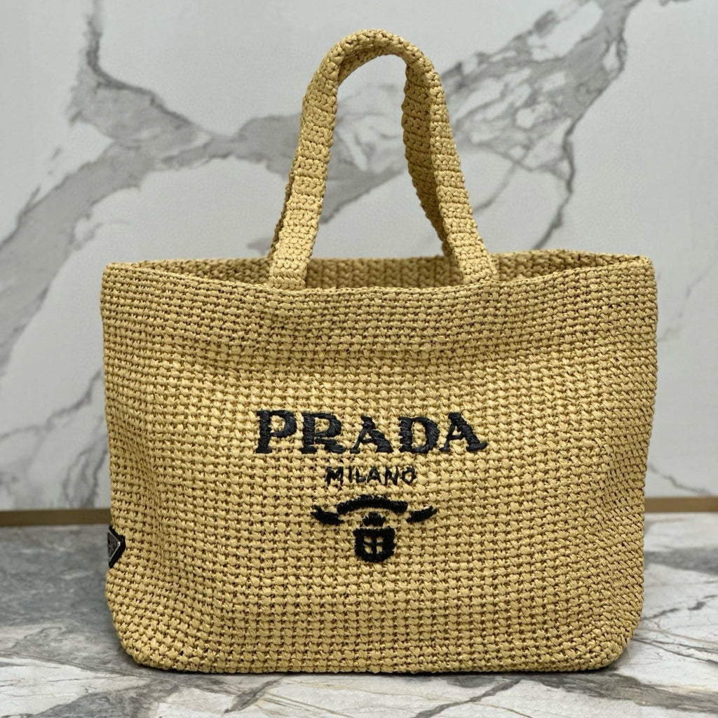 Pr*da Woven Tote Bag Beige Raffia