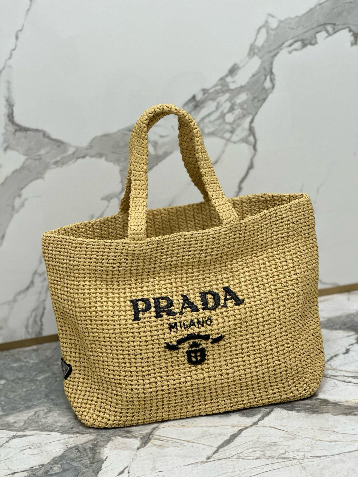 Pr*da Woven Tote Bag Beige Raffia