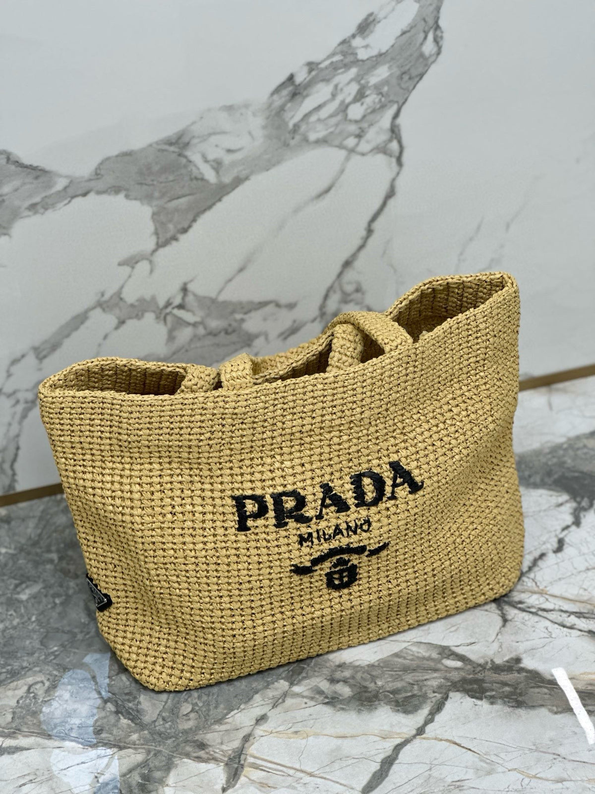 Pr*da Woven Tote Bag Beige Raffia