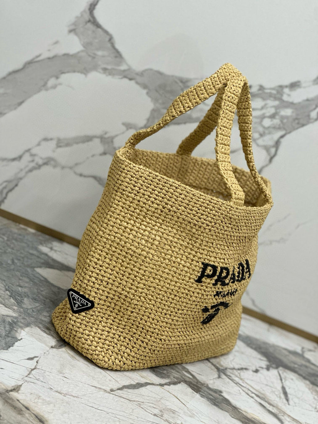 Pr*da Woven Tote Bag Beige Raffia