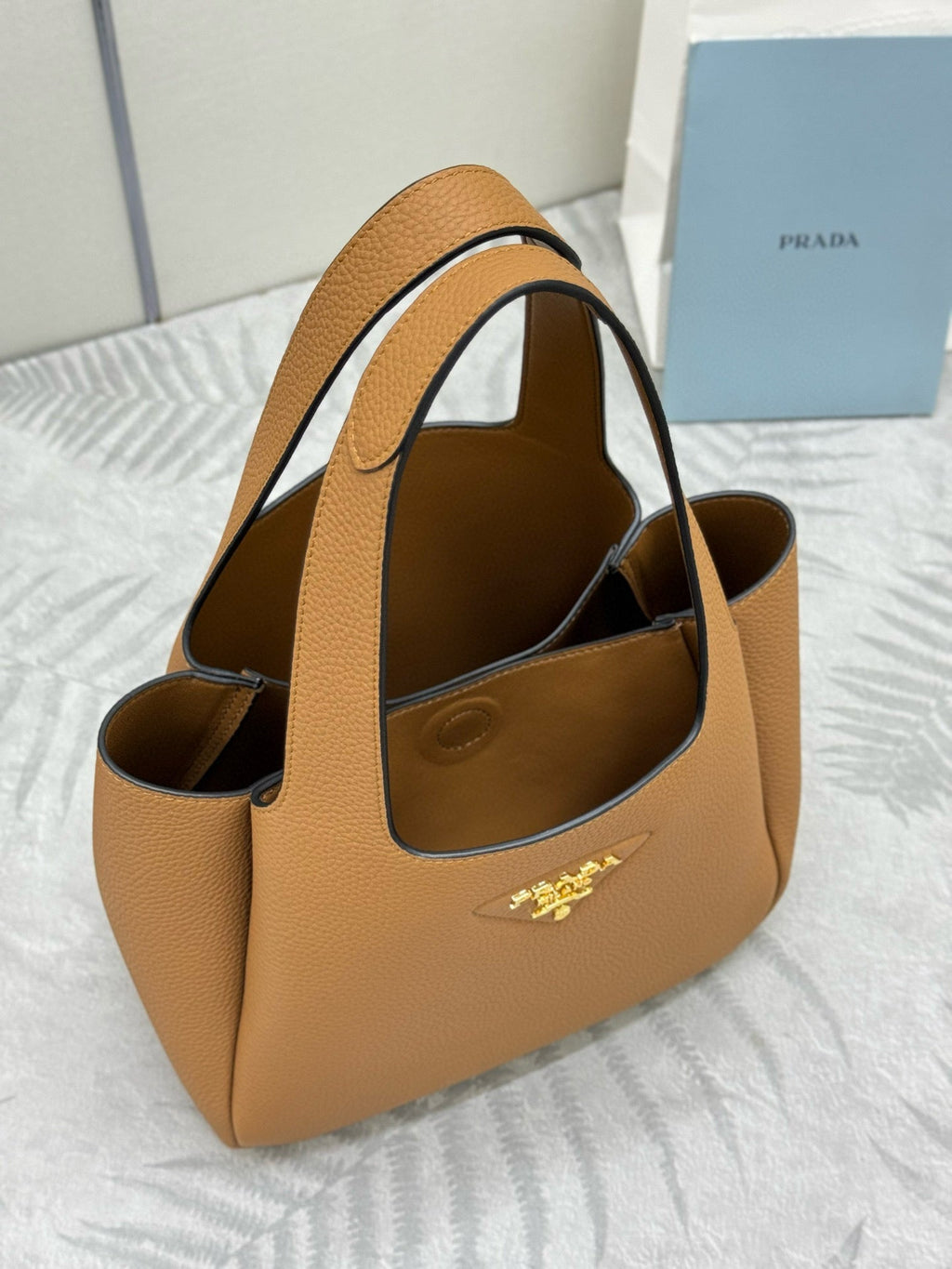 Pr*da Medium Leather Tote Bag Caramel Calfskin