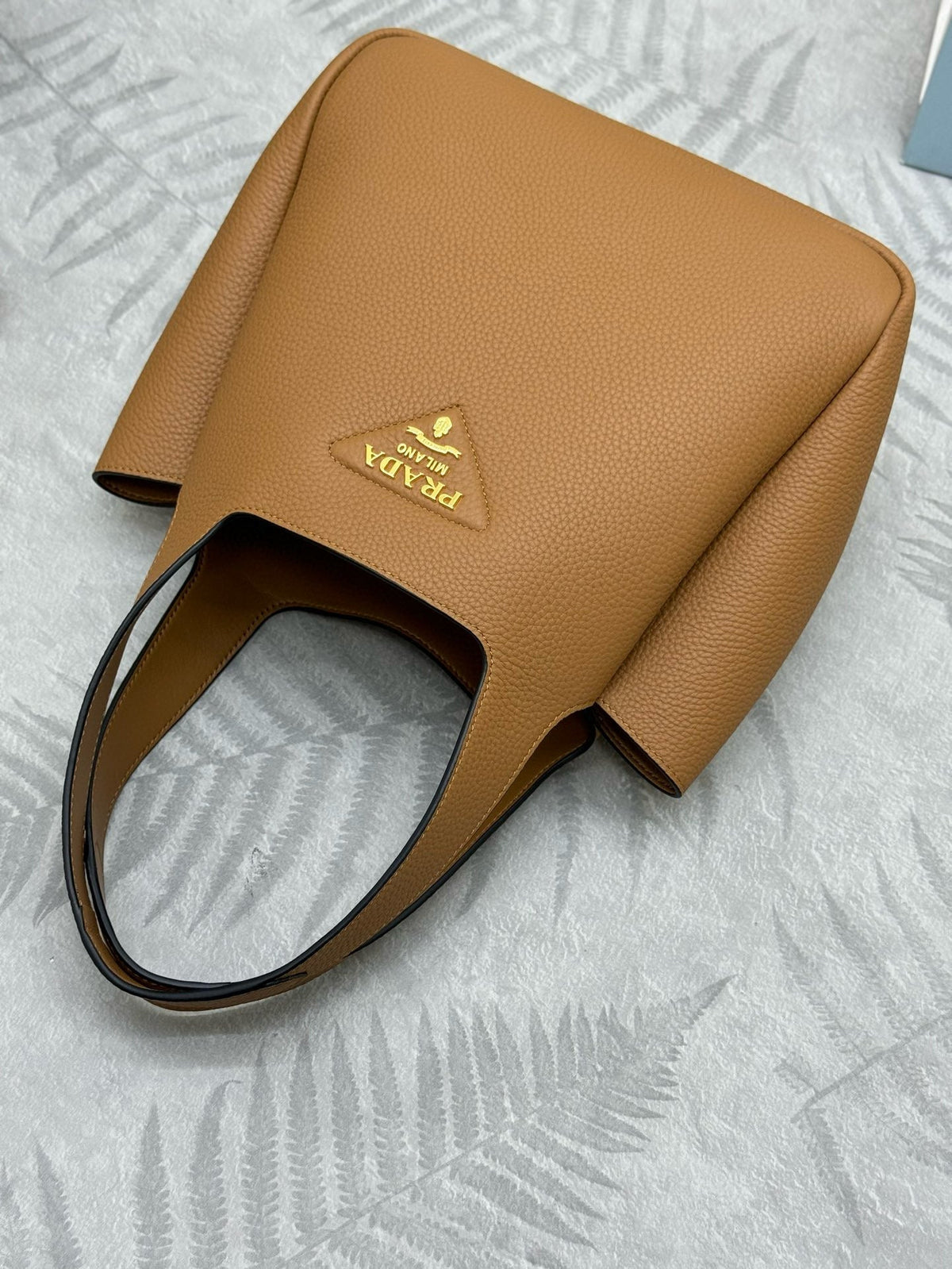 Pr*da Medium Leather Tote Bag Caramel Calfskin