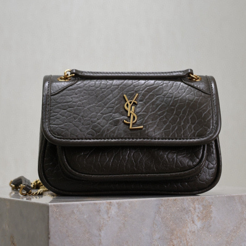Y*S*L Niki Bag 18cm Black Gold Sheepskin