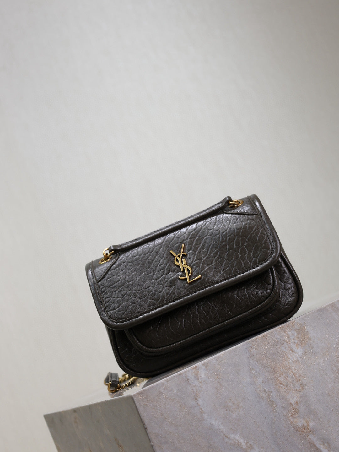 Y*S*L Niki Bag 18cm Black Gold Sheepskin