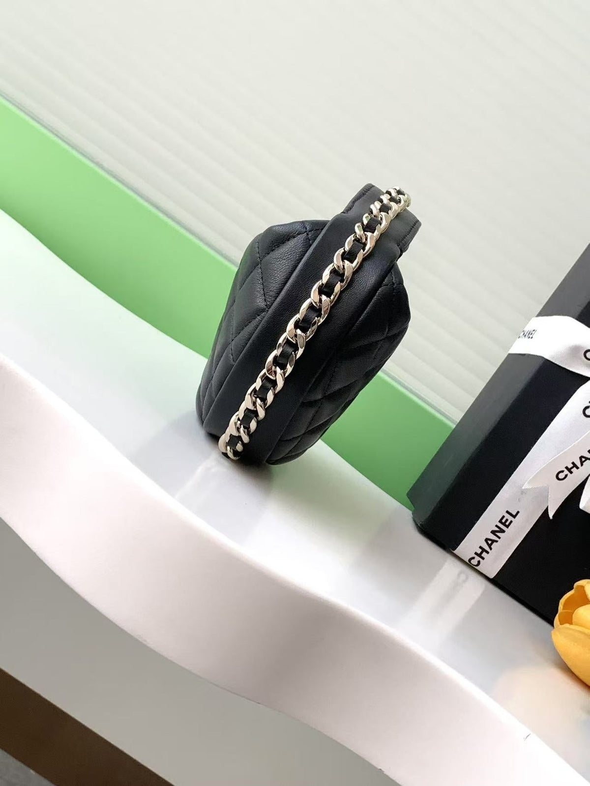 C*C Ch*nel Hula Hoop Clutch Black Calfskin