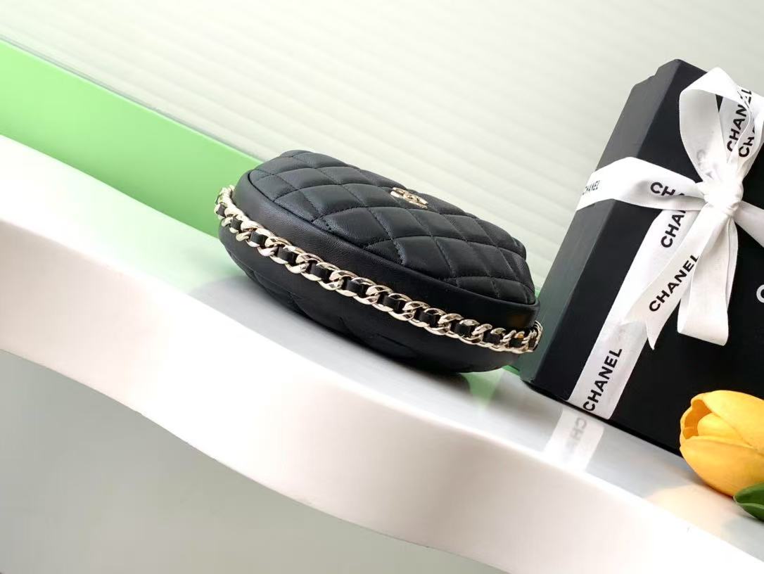 C*C Ch*nel Hula Hoop Clutch Black Calfskin