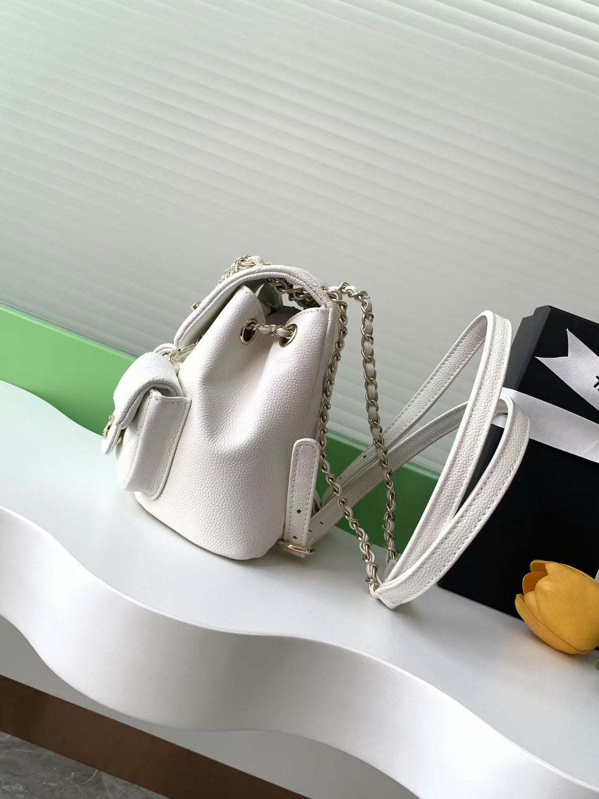C*C Backpack 17.5cm White Silver Grained Calfskin