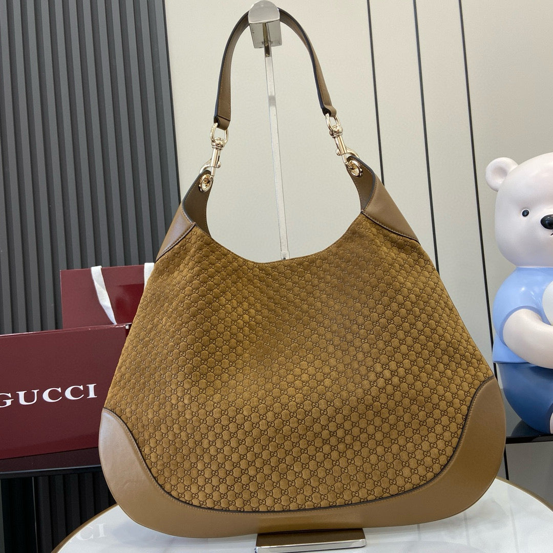 G*G Tote Bag Brown Velvet Embossed and Leather