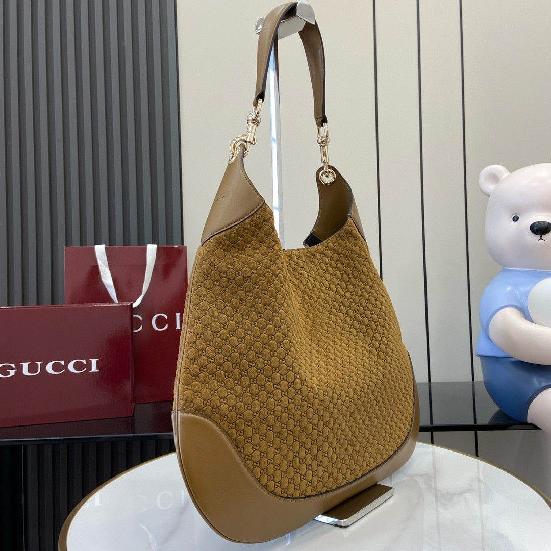 G*G Tote Bag Brown Velvet Embossed and Leather