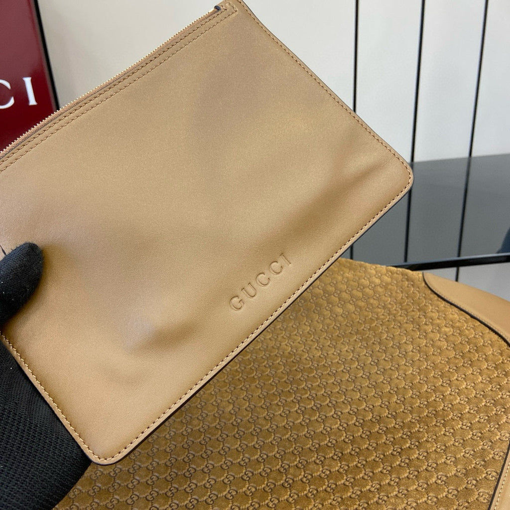 G*G Tote Bag Brown Velvet Embossed and Leather