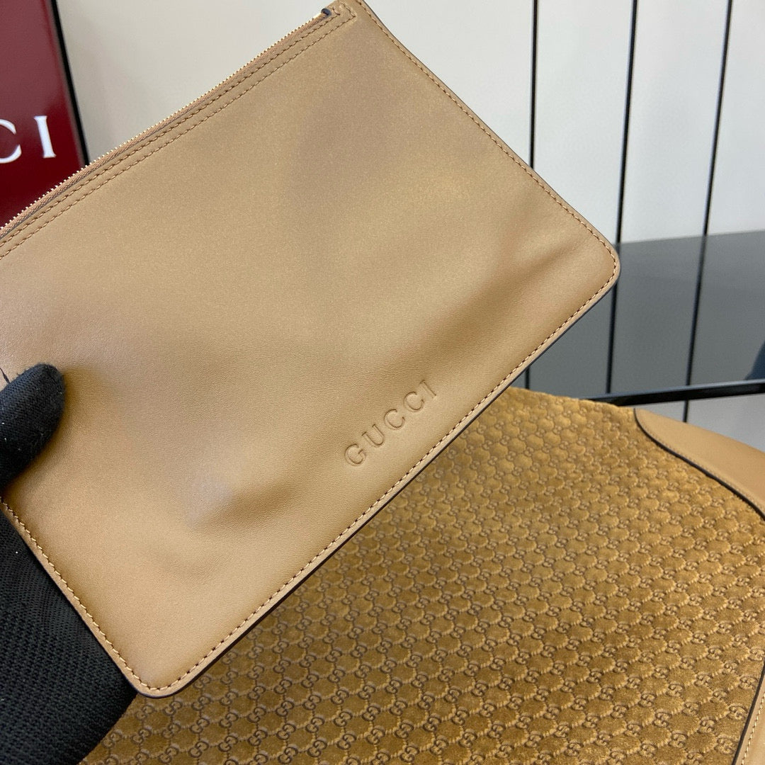 G*G Tote Bag Brown Velvet Embossed and Leather
