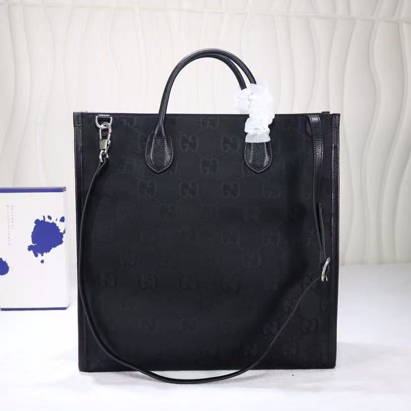 G*cci Off The Grid Medium Tote Bag Black Polyester and Leather